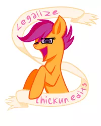 Size: 800x1000 | Tagged: artist:sherradestrix, chickun, crying, derpibooru, derpibooru import, exploitable meme, faic, forced meme, meme, meta, mouthpiece, old banner, sad, safe, scootaloo, shitposting