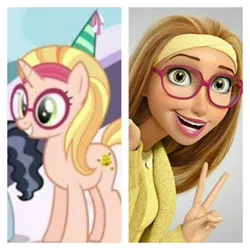Size: 346x346 | Tagged: safe, derpibooru import, booksmart, honey lemon, ponified, pony, unicorn, big hero 6, bookseller, glasses, looking at you, peace sign, reference, smiling