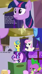 Size: 1500x2603 | Tagged: safe, artist:demigod-spike, artist:paragonaj, artist:titanium-pony, derpibooru import, screencap, vector edit, lemon hearts, minuette, spike, starlight glimmer, twilight sparkle, twilight sparkle (alicorn), twinkleshine, alicorn, pony, amending fences, bedroom eyes, discovery family logo, female, hilarity ensues, implied kidnapping, male, mare, restaurant, screencap comic, shipping, sparlight, starlight stalker, straight, this will end in jail time, tonight you