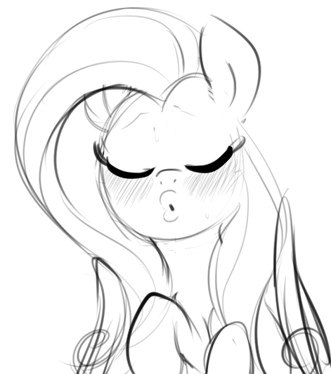 Size: 471x531 | Tagged: artist:dotkwa, blushing, derpibooru import, eyes closed, fluttershy, kissy face, monochrome, safe, sketch, solo