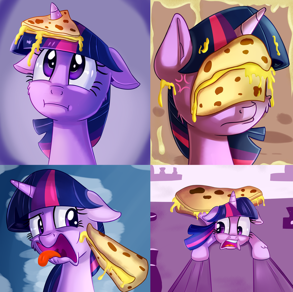 Size: 2000x1993 | Tagged: semi-grimdark, artist:discorded, derpibooru import, twilight sparkle, twilight sparkle (alicorn), alicorn, pony, party pooped, :i, :|, comic, female, fetish, mare, quesadilla, they're just so cheesy, vore