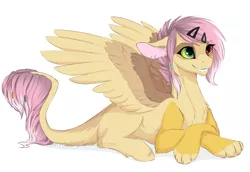 Size: 2221x1525 | Tagged: safe, artist:kerydarling, derpibooru import, oc, oc:ellen, unofficial characters only, draconequus, hybrid, cute, heterochromia, interspecies offspring, offspring, parent:discord, parent:fluttershy, parents:discoshy, simple background, solo, white background