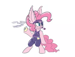 Size: 900x692 | Tagged: safe, artist:heir-of-rick, derpibooru import, pinkie pie, pony, bandana, big boss, bipedal, candy cane, crossover, eyepatch, frown, grenade, impossibly large ears, konami, metal gear, metal gear solid, solid snake, solo