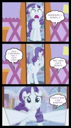 Size: 667x1198 | Tagged: safe, artist:bigsnusnu, derpibooru import, rarity, oc, oc:falsity, ponified, human, pony, unicorn, a rare-rarity day, comic, drama queen, female, first person view, human in equestria, human to pony, mirror, panic, pov, reflection, rule 63, screaming, shocked, solo, transformation, transgender transformation, vector