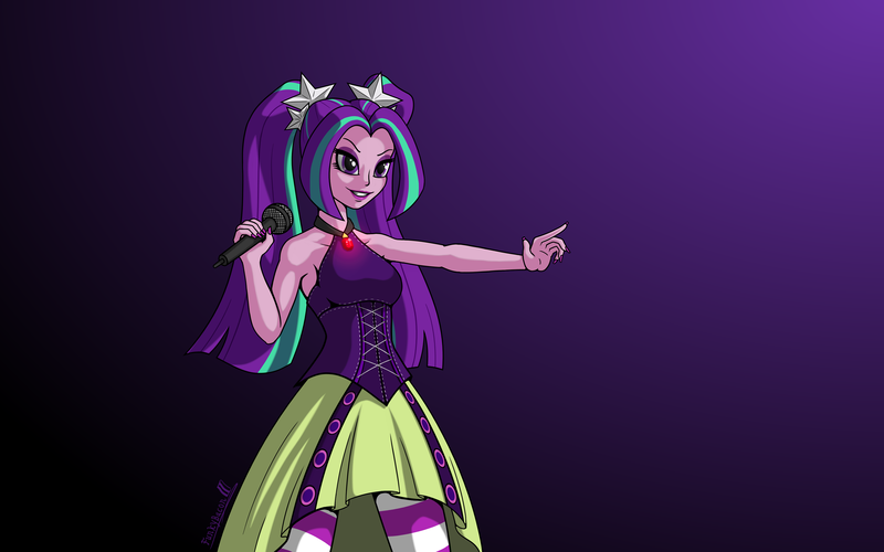 Size: 3840x2400 | Tagged: safe, artist:funkybacon, derpibooru import, aria blaze, equestria girls, rainbow rocks, armpits, clothes, corset, female, gradient background, microphone, sleeveless, solo, the dazzlings