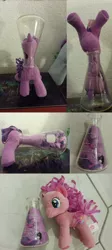 Size: 3264x7256 | Tagged: safe, derpibooru import, pinkie pie, twilight sparkle, earth pony, pony, unicorn, amending fences, abuse, bonsai pony, erlenmeyer flask, flask, flaskhead hearts, funrise, irl, photo, plushie, toy, toy abuse, twilybuse, what has science done