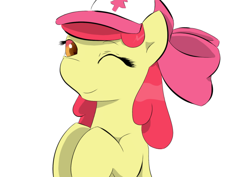 Size: 1024x768 | Tagged: adorabloom, apple bloom, artist:scribblesea, cap, cute, derpibooru import, hat, safe, simple background, solo, transparent background, wink