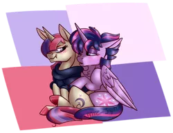 Size: 614x475 | Tagged: dead source, safe, derpibooru import, moondancer, twilight sparkle, twilight sparkle (alicorn), alicorn, pony, amending fences, alternate hairstyle, chest fluff, female, lesbian, mare, punklight sparkle, scrunchy face, shipping, twidancer