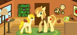 Size: 1940x891 | Tagged: safe, artist:ladyyumiko, derpibooru import, applejack, braeburn, oc, oc:apple buck, earth pony, pony, colt, foal, male, offspring, parent:applejack, parent:braeburn, parents:braejack, product of incest, stallion, unshorn fetlocks