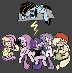 Size: 1584x1613 | Tagged: applejack, artist:itsaaudraw, blood, bong, bra, clothes, crow, derpibooru import, drugs, edgy, fifty shades of grey, fluttershy, goth, knife, lipstick, mane six, marijuana, pinkamena diane pie, pinkie pie, punk, rainbow dash, rarity, self harm, semi-grimdark, twilight sparkle, underwear