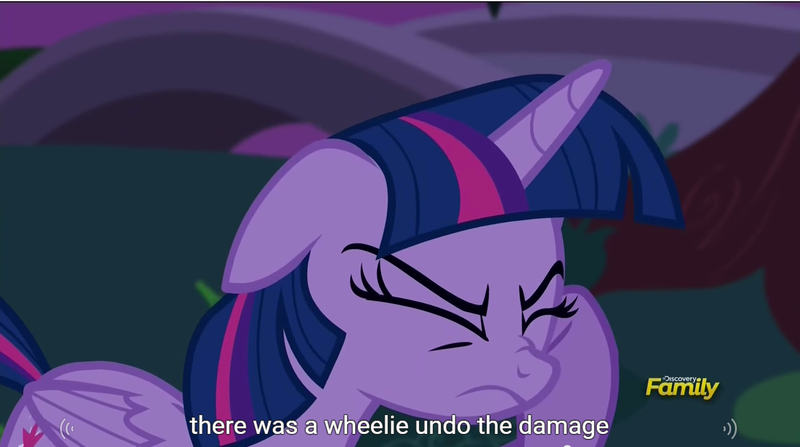 Size: 1279x715 | Tagged: safe, derpibooru import, screencap, twilight sparkle, twilight sparkle (alicorn), alicorn, pony, amending fences, eyes closed, female, floppy ears, frown, mare, meme, nose wrinkle, rubbing, solo, youtube caption