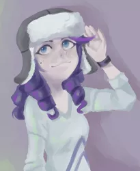 Size: 1532x1867 | Tagged: safe, artist:facerenon, derpibooru import, rarity, equestria girls, hat, humanized, mole, solo, ushanka