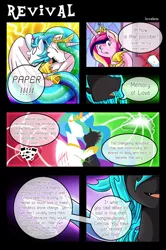 Size: 1500x2260 | Tagged: artist:vavacung, changeling, comic, comic:to love alicorn, derpibooru import, hug, oc, oc:paper mache, princess cadance, princess celestia, queen chrysalis, safe, tears of joy