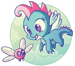 Size: 400x354 | Tagged: artist:xkappax, cloud, cute, derpibooru import, dragon, flying, looking at each other, oc, ocbetes, oc:dim sum the dragon, open mouth, parasprite, safe, simple background, smiling, spread wings, transparent background, unofficial characters only, wings