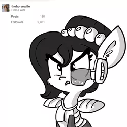 Size: 806x806 | Tagged: safe, artist:tjpones, derpibooru import, oc, oc:brownie bun, unofficial characters only, horse wife, dragon ball z, meme, monochrome, over 9000, reference, scouter, tumblr, vegeta