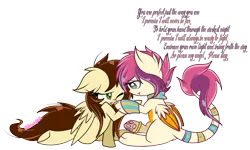 Size: 4320x2599 | Tagged: safe, artist:starlightlore, derpibooru import, oc, oc:zafina, unofficial characters only, pegasus, pony, sphinx, couple, female, lesbian, paws, poem, simple background, sphinx oc, transparent background, underpaw