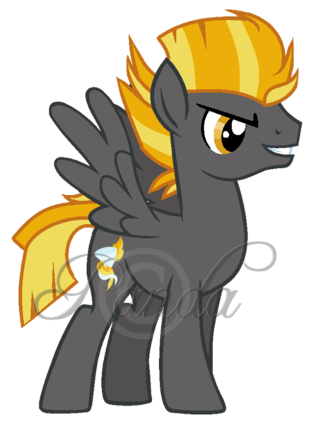 Size: 452x617 | Tagged: safe, artist:ipandacakes, derpibooru import, oc, oc:tempest blaze, unofficial characters only, offspring, parent:lightning dust, parents:thunderdust, parent:thunderlane, solo, watermark