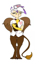 Size: 1911x3231 | Tagged: artist:vinny, derpibooru import, nurse outfit, oc, oc:alex, parent:gilda, safe, satyr, solo, unofficial characters only
