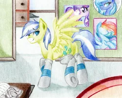 Size: 2551x2058 | Tagged: suggestive, artist:emberslament, derpibooru import, princess luna, rainbow dash, twilight sparkle, oc, pegasus, pony, clothes, poster, socks, traditional art