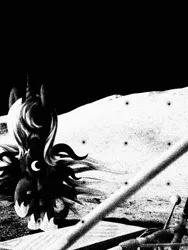Size: 960x1280 | Tagged: artist:askloona, black sclera, creepy, dark, derpibooru import, eldritch abomination, horror, loony luna, lunar lander, miasma, moon, moon rock, nightmare fuel, no eyes, princess luna, s1 luna, semi-grimdark, solo, tentacles