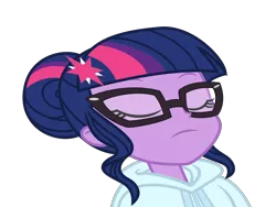 Size: 4000x3000 | Tagged: safe, artist:ivacatherianoid, derpibooru import, sci-twi, twilight sparkle, equestria girls, friendship games, canterlot high, clothes, crystal prep academy, crystal prep shadowbolts, eyes closed, glasses, hoodie, simple background, solo, squashed, that was fast, transparent background, vector, wrong aspect ratio