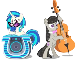 Size: 5000x3974 | Tagged: safe, artist:mrlolcats17, derpibooru import, octavia melody, vinyl scratch, earth pony, pony, unicorn, bipedal, bowtie, cello, cutie mark, female, hooves, horn, mare, mixing console, musical instrument, open mouth, simple background, sunglasses, transparent background, vector