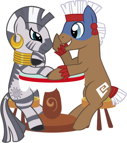 Size: 434x488 | Tagged: artist:thecheri, background pony, derpibooru import, female, male, safe, shipping, simple background, stool, straight, table, temple chant, transparent background, vector, zebra, zechant, zecora