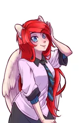Size: 1239x1920 | Tagged: safe, artist:suelix, derpibooru import, oc, oc:bailey, unofficial characters only, human, pegasus, pony, clothes, colored, eared humanization, female, gijinka, humanized, humanized oc, necktie, solo, uniform, winged humanization