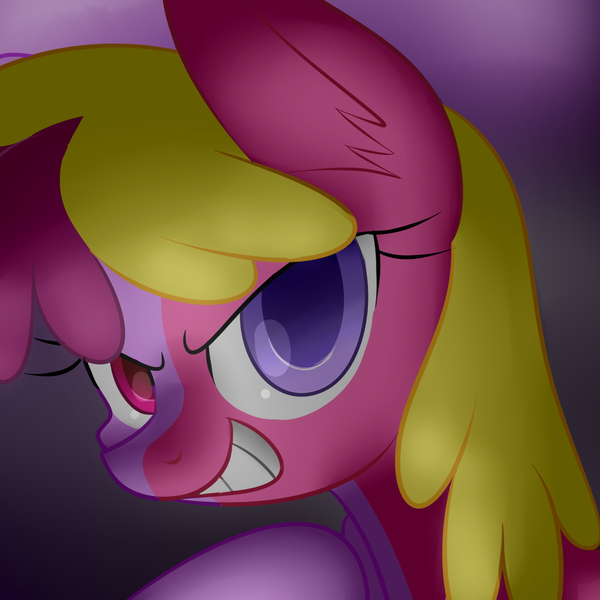 Size: 1280x1280 | Tagged: safe, artist:acersiii, artist:longsummer, derpibooru import, berry punch, berryshine, cherry berry, earth pony, hybrid, pony, background pony, cherry berry punch, evil grin, female, fusion, grin, mare, portrait, solo