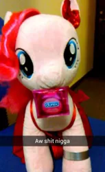 Size: 479x782 | Tagged: build-a-bear, condom, cringing, cute, derpibooru import, irl, /mlp/, nigga, otaku date, photo, pinkie pie, plushie, suggestive, vulgar, wat, wtf