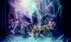 Size: 11990x7067 | Tagged: safe, artist:zilvart, derpibooru import, applejack, fili-second, fluttershy, humdrum, masked matter-horn, mistress marevelous, pinkie pie, radiance, rainbow dash, rarity, saddle rager, spike, twilight sparkle, twilight sparkle (alicorn), zapp, alicorn, pony, power ponies (episode), absurd resolution, female, mane seven, mane six, mare, power ponies