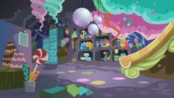 Size: 7988x4496 | Tagged: absurd resolution, .ai available, artist:boneswolbach, background, balloon, cake, candy, derpibooru import, disco ball, food, lollipop, no pony, party cave, party pooped, party supplies, safe, scenery, slide, vector