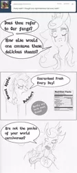 Size: 800x1787 | Tagged: applejack, artist:negativefade, derpibooru import, metal goddess luna, monochrome, ponies eating meat, princess luna, safe, steak, traditional art