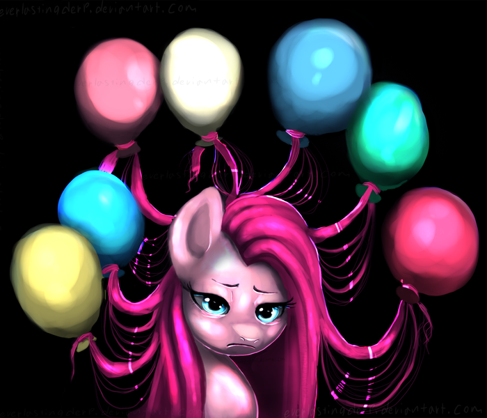 Size: 1967x1687 | Tagged: safe, artist:everlastingderp, derpibooru import, pinkie pie, balloon, pinkamena diane pie, sad, solo