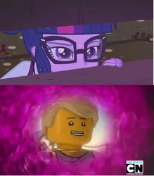 Size: 1371x1566 | Tagged: safe, derpibooru import, edit, edited screencap, screencap, sci-twi, twilight sparkle, equestria girls, friendship games, lego, lego ninjago masters of spinjitsu, lloyd garmadon, master lloyd, ninjago, ninjago possession, portal