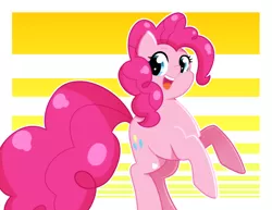Size: 1024x791 | Tagged: safe, artist:kmwolf, derpibooru import, pinkie pie, earth pony, pony, abstract background, cute, diapinkes, female, long tail, mare, open mouth, rearing, solo