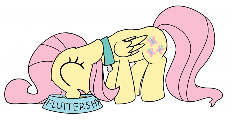 Size: 1280x666 | Tagged: artist:skitter, behaving like a dog, collar, derpibooru import, flutterpet, fluttershy, food bowl, pet play, safe