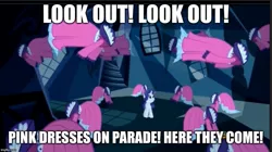 Size: 893x500 | Tagged: clothes, derpibooru import, disney, do princesses dream of magic sheep, dress, dumbo, image macro, lyrics, meme, nightmare, pink elephants, pink elephants on parade, rarity, safe, screencap