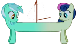 Size: 952x555 | Tagged: safe, derpibooru import, edit, bon bon, lyra heartstrings, sweetie drops, do princesses dream of magic sheep, catdog, do ships need sails, female, fusion, lesbian, lyrabon, lyrabon (fusion), pushmi-pullyu, sail, ship, shipping, simple background, transparent background, we have become one