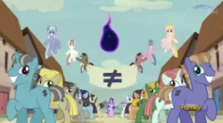 Size: 698x386 | Tagged: derpibooru import, do princesses dream of magic sheep, edit, episode, equal town banner meme, inequality sign, nightmare, safe, screencap, smug, smuglight glimmer, starlight glimmer, tantabus, the cutie map