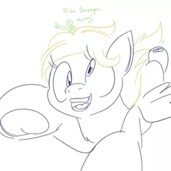 Size: 700x700 | Tagged: safe, artist:goat train, deleted from derpibooru, derpibooru import, derpy hooves, oc, oc:anon, human, pony, do princesses dream of magic sheep, derpysaur, dialogue, flying, giant derpy hooves, giant pony, humans riding ponies, macro, open mouth, size difference, sketch, smiling, underhoof