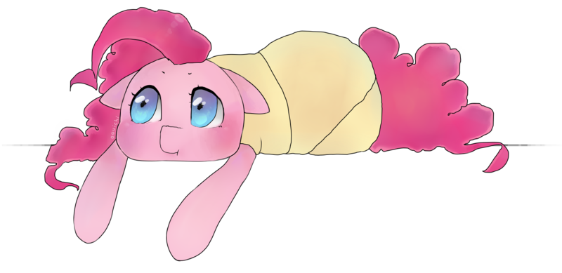 Size: 1600x777 | Tagged: artist:oouichi, blanket, blanket burrito, burrito pony, concentrating, derpibooru import, huffing, pinkie pie, pondering, safe, simple background, snug, snugglo, solo, thinking, transparent background, wrapped up