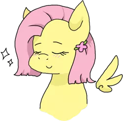 Size: 419x411 | Tagged: alternate hairstyle, artist:stockingstreams, blushing, derpibooru import, floating wings, fluttershy, safe, short hair, short mane, solo