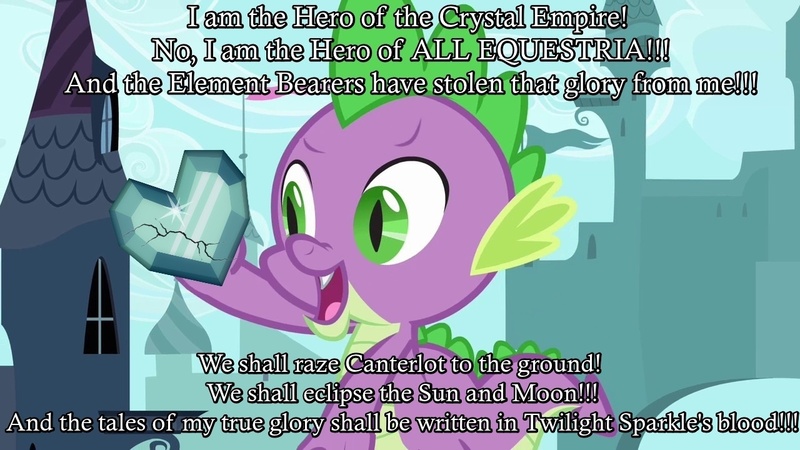 Size: 1280x720 | Tagged: cracked, crystal empire, crystal heart, derpibooru import, edit, image macro, meme, photoshop, rant, semi-grimdark, solo, speech, spike, war