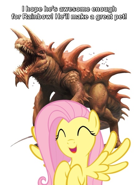 Size: 1000x1375 | Tagged: safe, derpibooru import, edit, fluttershy, behind you, dungeons and dragons, monster, photoshop, rpg, tarrasque, this will end in tears, this will end in tears and/or death