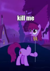 Size: 400x561 | Tagged: balloon pony, balloon punch, berry punch, berryshine, caption, derpibooru import, do princesses dream of magic sheep, edit, edited screencap, headless, i can't get drunk now, image macro, kill me, meme, modular, safe, screencap, solo