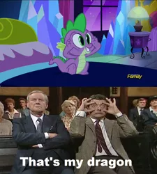 Size: 844x937 | Tagged: derpibooru import, do princesses dream of magic sheep, meme, mr bean, rowan atkinson, safe, screencap, spike, that's my x