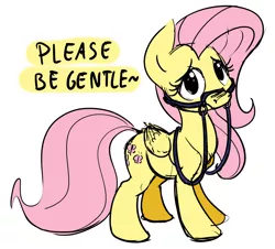 Size: 1600x1448 | Tagged: artist:derkrazykraut, bridle, colored, cute, derpibooru import, fluttershy, frown, looking at you, nose wrinkle, please be gentle, reins, solo, suggestive, worried