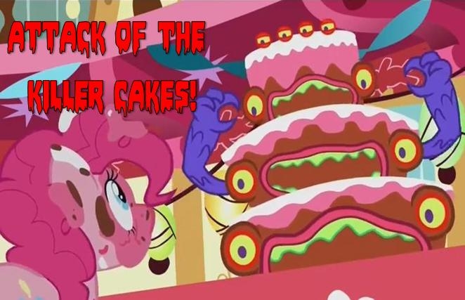 Size: 662x427 | Tagged: attack of the killer tomatoes, bundt, cake, derpibooru import, do princesses dream of magic sheep, food, meme, movie, parody, pinkie pie, safe, super mario rpg