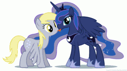 Size: 640x360 | Tagged: safe, artist:mixermike622, derpibooru import, derpy hooves, princess luna, pegasus, pony, do princesses dream of magic sheep, :p, animated, bed, female, flapping, fluffle puffing, frown, lesbian, licking, luna's nightmare, lunaderp, mare, meme, nightmare, poni licking poni, shipping, spread wings, sweat, tongue out, waking up, wide eyes